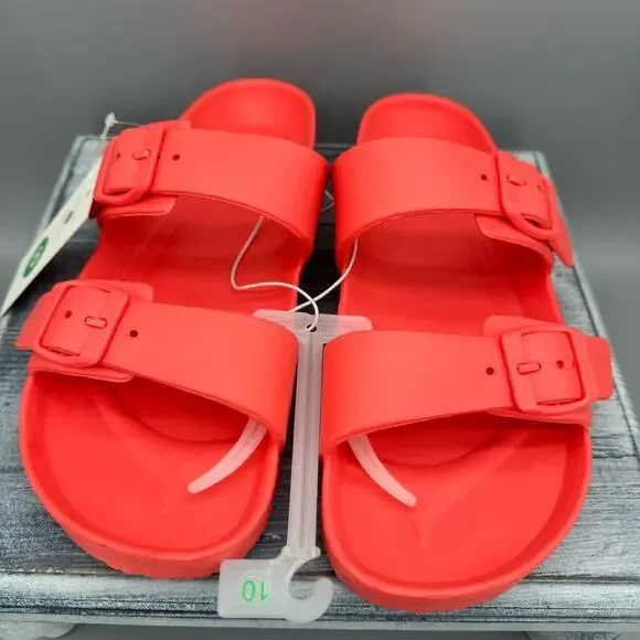 NEW Shade & Shore Women’s Neida EVA Two band Sandals Coral Red Size 10 - Picture 3 of 10